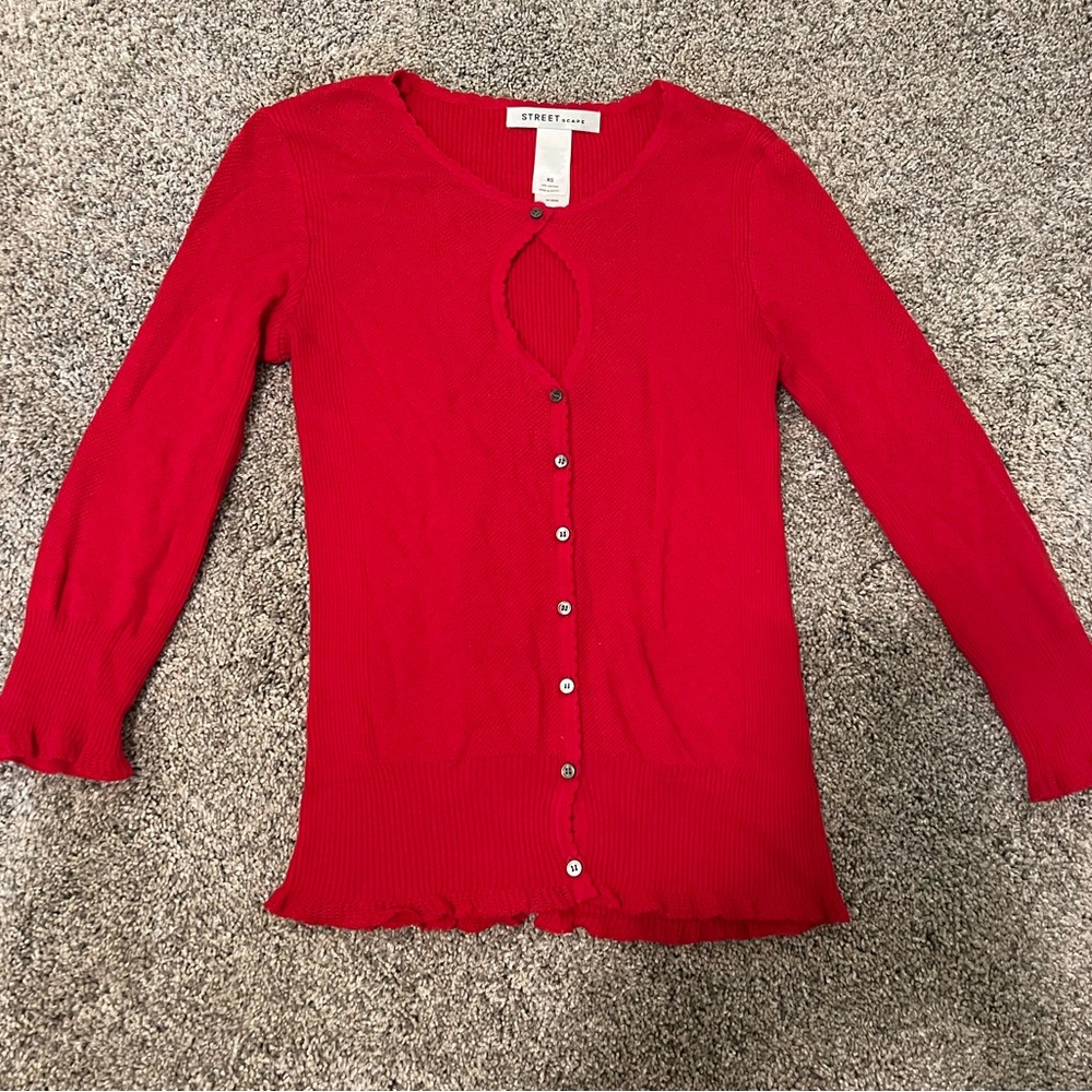 Red Pointelle Cardigan